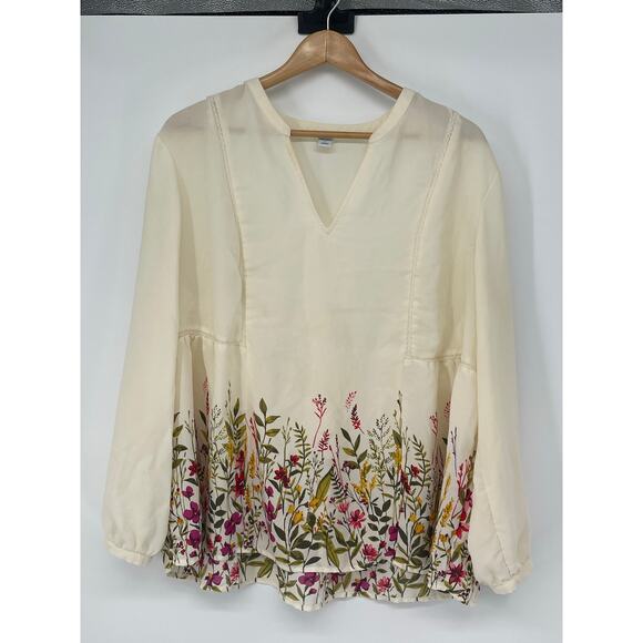 Old Navy Floral‎ Cream Peasant Top Size XL Garden Girl Boho Cottagecore - Picture 1 of 7